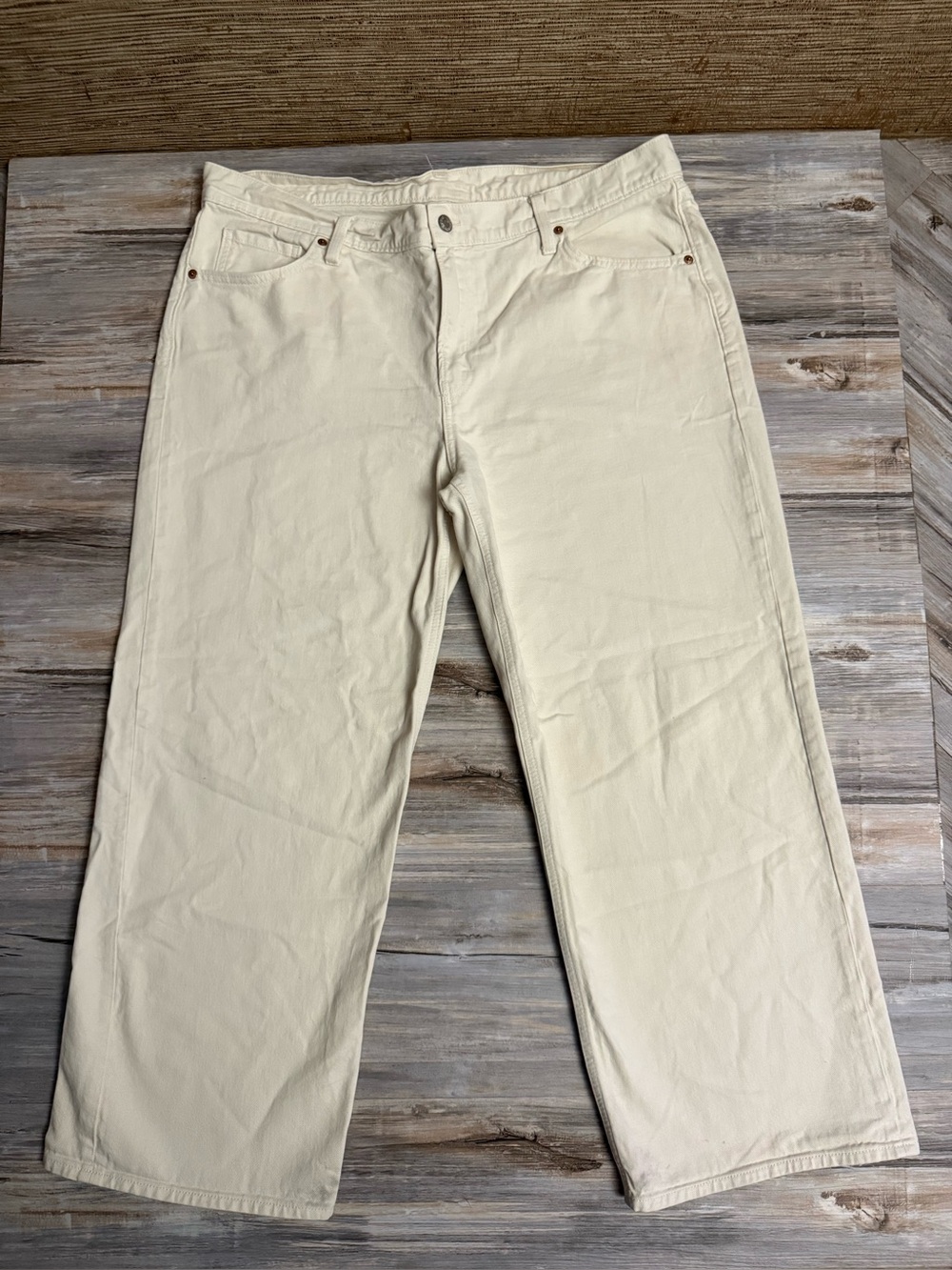 GAP Low Stride Jeans Women’s Plus 33S Short Beige Cream Wide Leg 5 Pocket